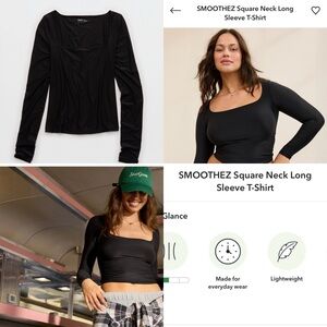 Black Square Neck Long Sleeve Top